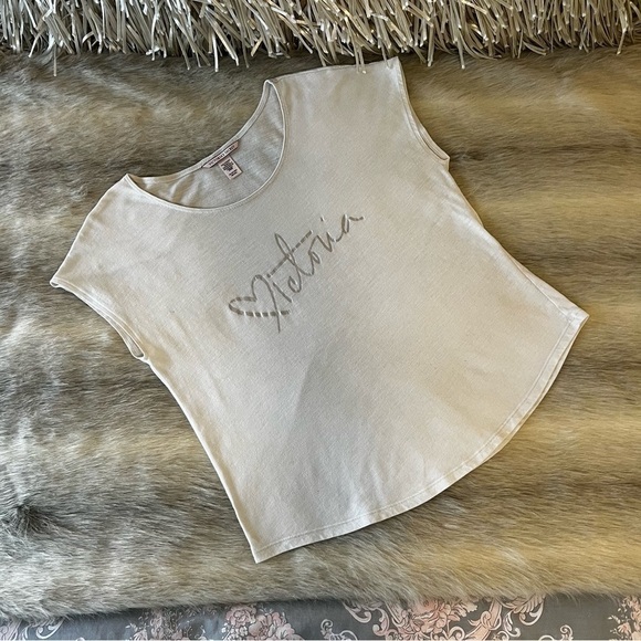 Victoria's Secret Other - VICTORIA’S SECRET White Silver Logo Sleep Shirt XS Cap Shirt Sleeves Lightweight